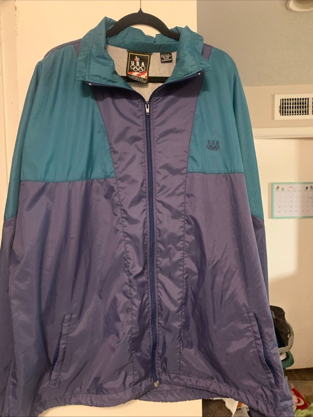 JcPenney Vintage USA Olympics Windbreaker Jacket Size 2XLXT Teal Navy Full Zip